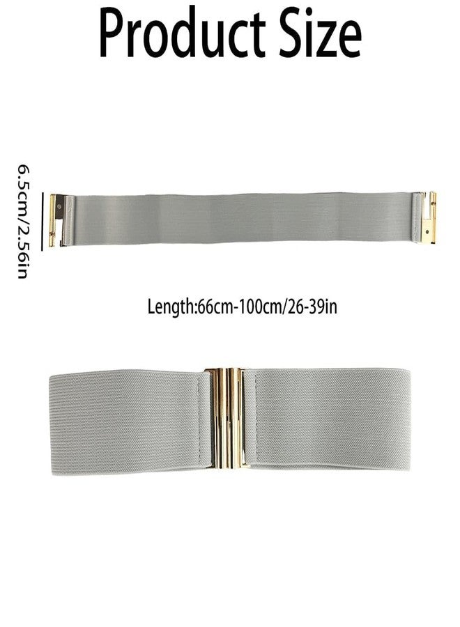 Ainiveiya 3-Pack Wide Elastic Belts for Women - Vintage Stretch Waist Belt with Golden Buckle, Adjustable Dress Waistband, Stretchy Elastic Belts for Dresses & Skirts（White Gray Coffee） - Image 2